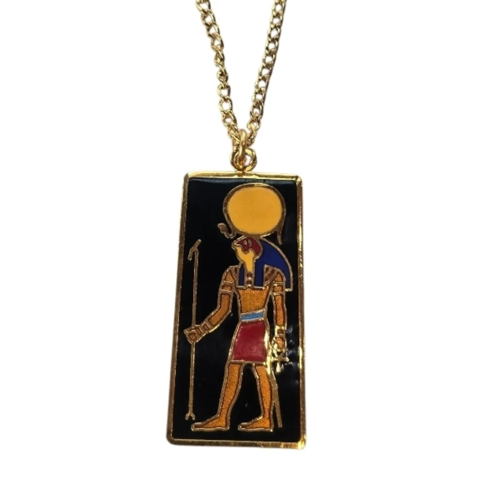 ERM Egyptian Revival Jewelry Black Enamel Goldtone Earring Necklace Set